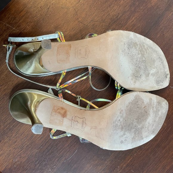 Stuart Weitzman Holographic Gold Strappy Sandals, Size 9 - Picture 4 of 4